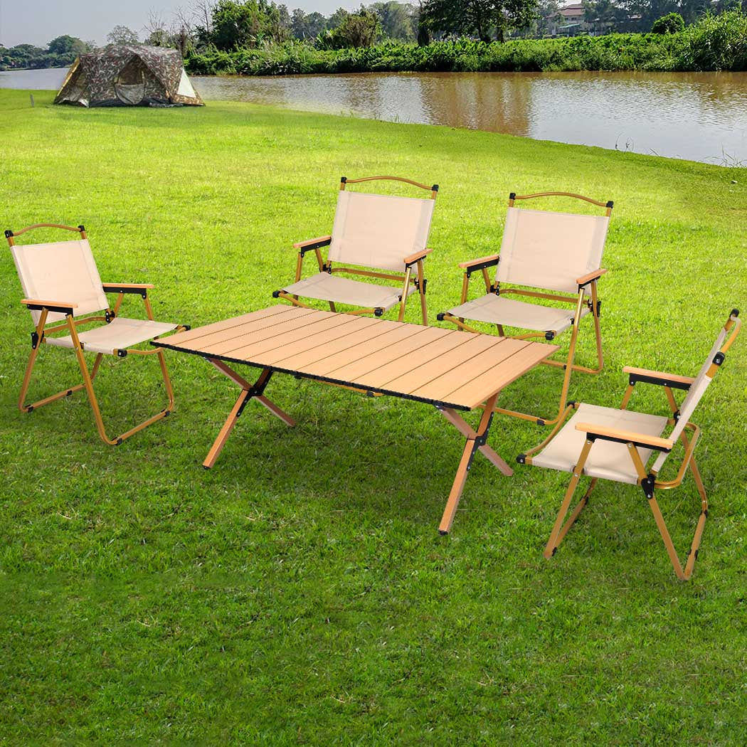 Levede Folding Camping Table Chair Set Oak-1954802885787258887
