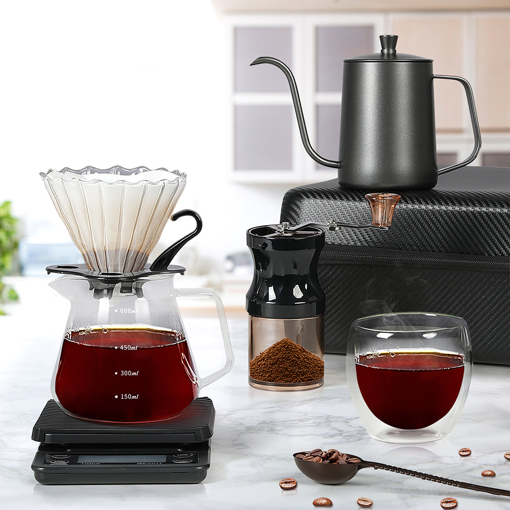 Pour Over Coffee Maker Set Dripper Pot Kettle Filter with Grinder-1910112620829085703