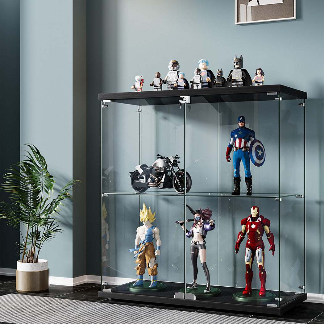 Stacked Glass Display Cabinet Lockable Collections Storage 2 Tier Shelf 2 Door-1954802399797448711