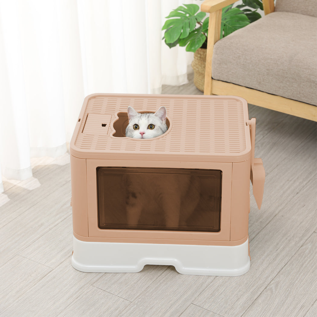 PaWz Foldable Cat Litter Box Tray Enclosed Pink-1954802553183145991