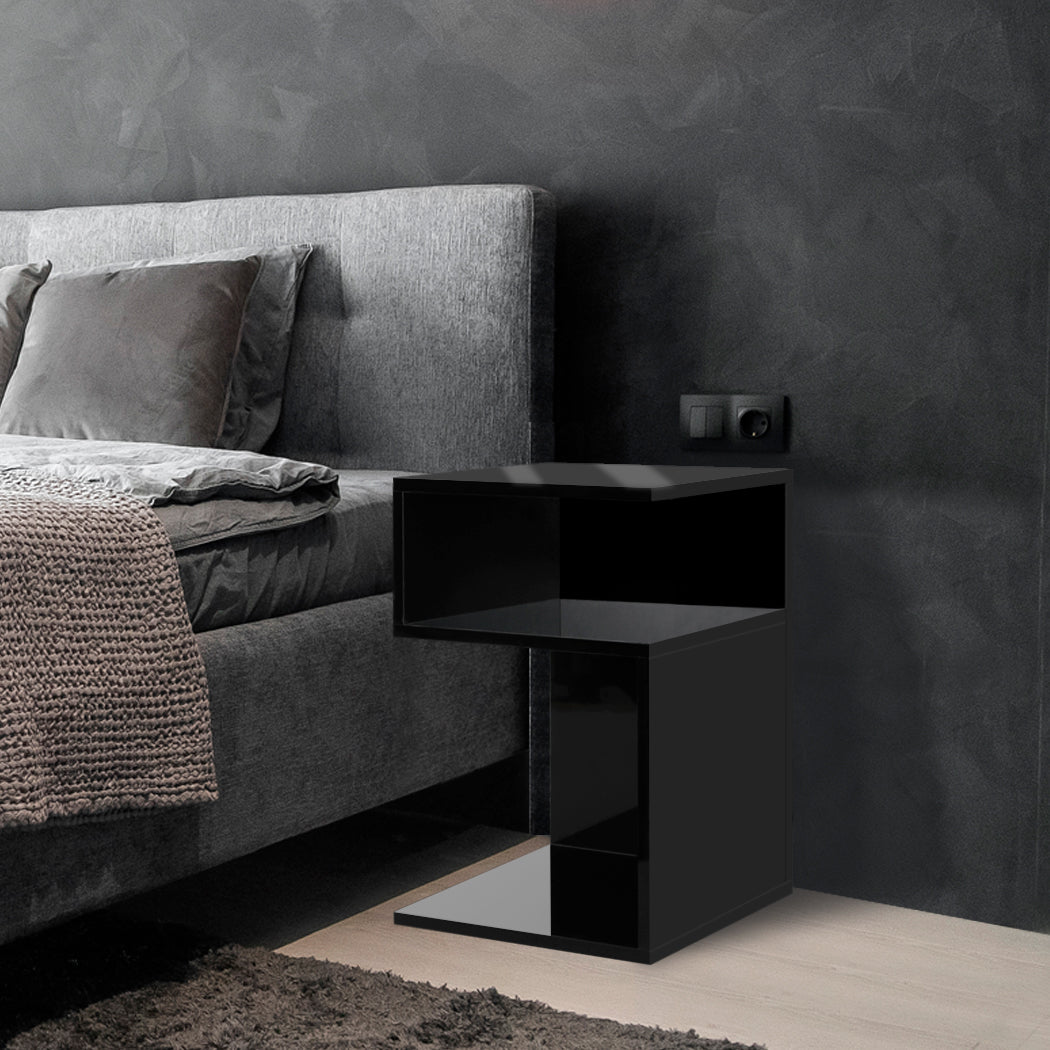 Levede 1xBedside Tables Drawers Side Black-1954802869278478343