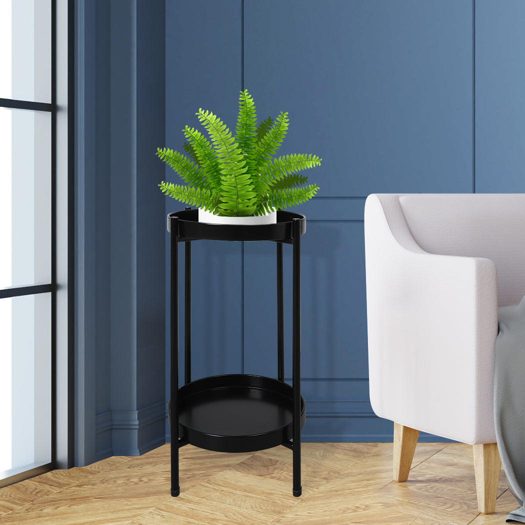 Levede 2 Tier Plant Stand Metal Flower Black Medium-1954802666005729286