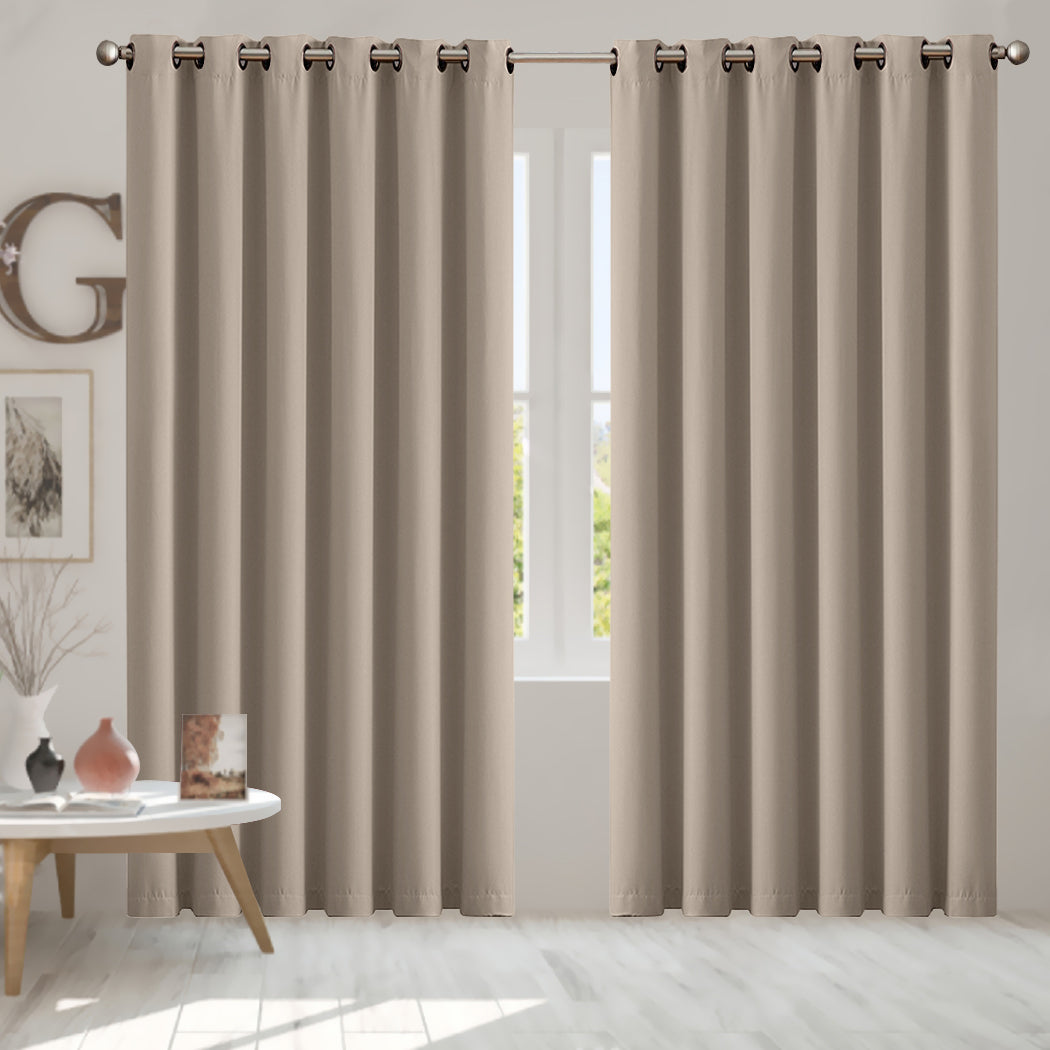 2x Blockout Curtains Panels 3 Layers Beige-1954802972160561158