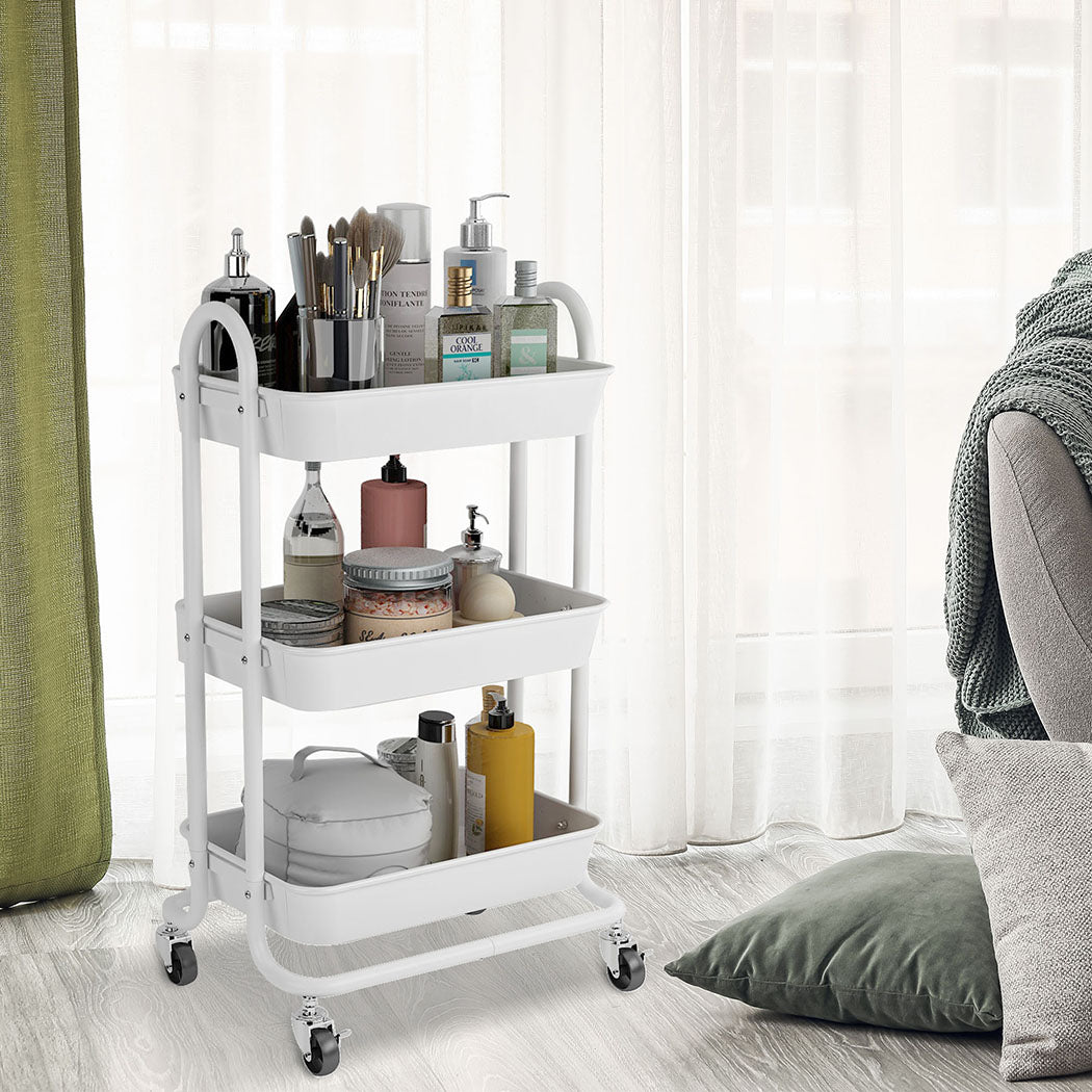 Levede 3 Tiers Kitchen Storage Trolley White-1917016722657906695