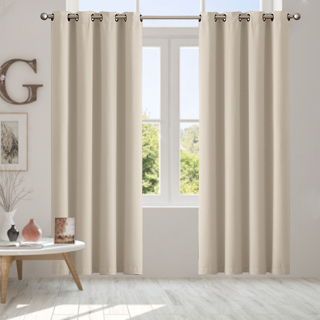 2x Blockout Curtains Panels 3 Layers Beige-1954802969753030662
