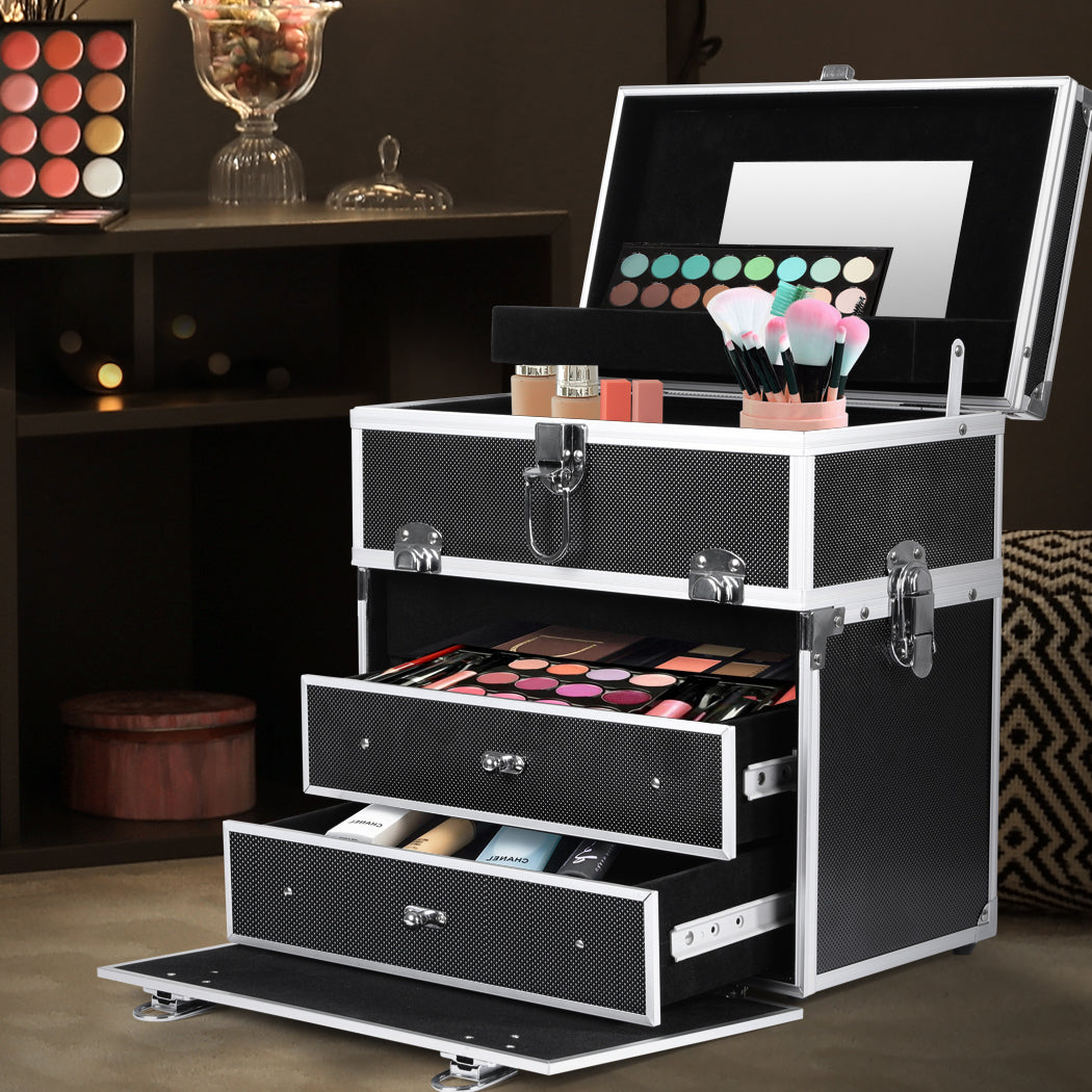 Makeup Cosmetic Case Portable Organizer Black-1910113073474179079