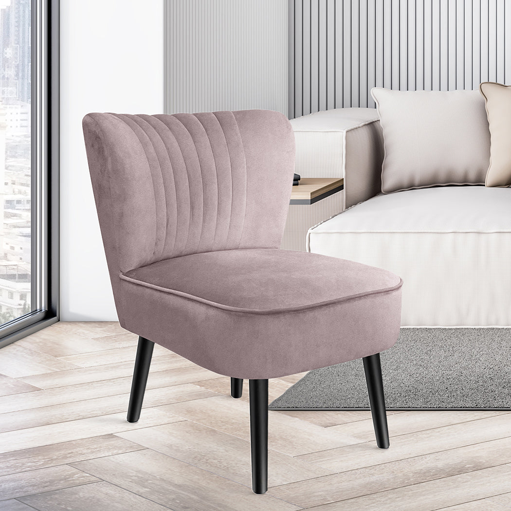 Levede Accent Chair Foot Stool Set Ottoman Pink-1919892908358635527