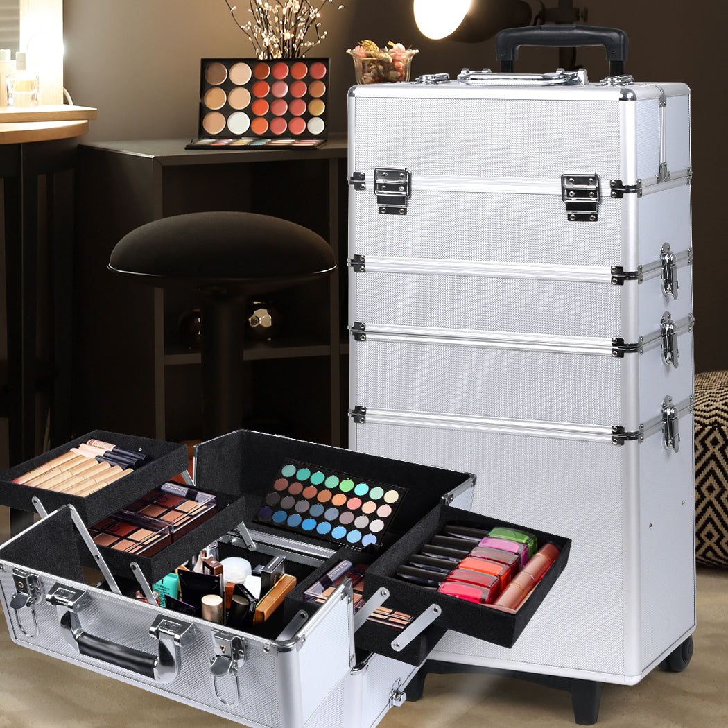7 in 1 Rolling Makeup Case Professional Silver-1919892938922528775
