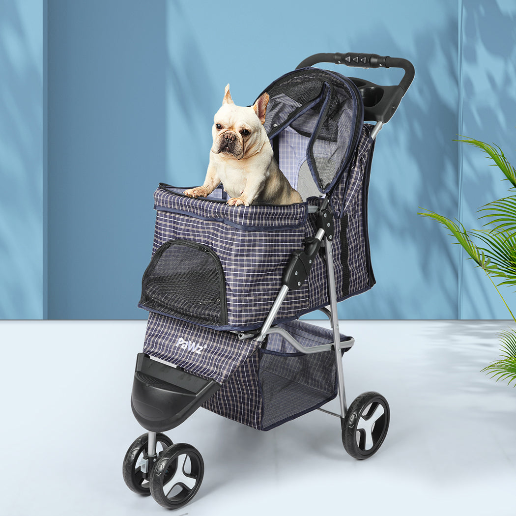 PaWz Large Pet Stroller Dog Cat Carrier Plaid-1954802605855215623