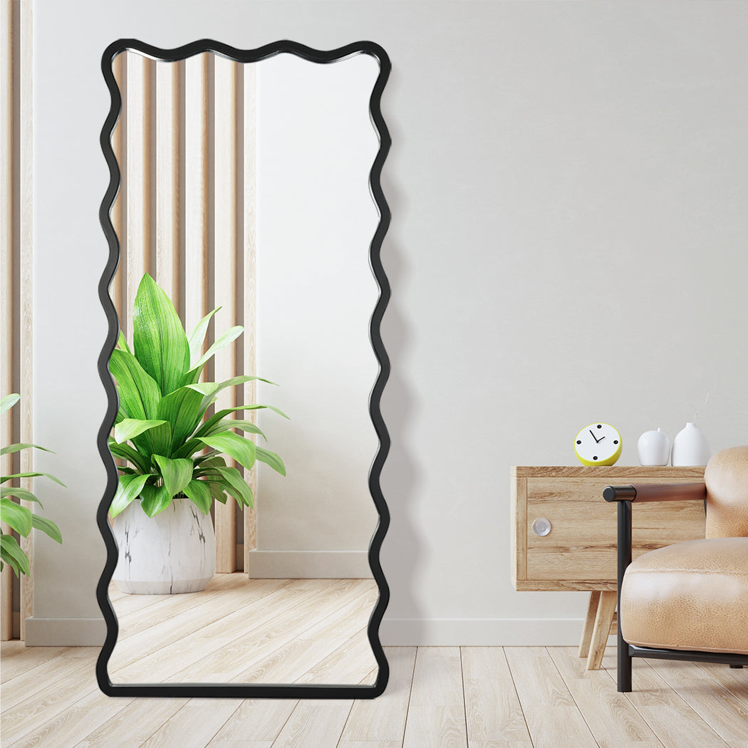 Yezi Full Length Floor Mirror 170cm x 70cm Black Wavy Steel Framed Retangular-1919892939627171847