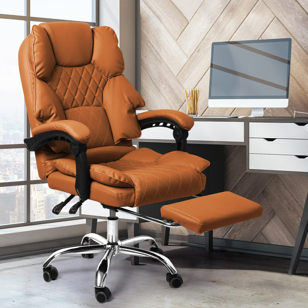 Levede Gaming Chair Office Computer Brown Footrest-1954802890916892679
