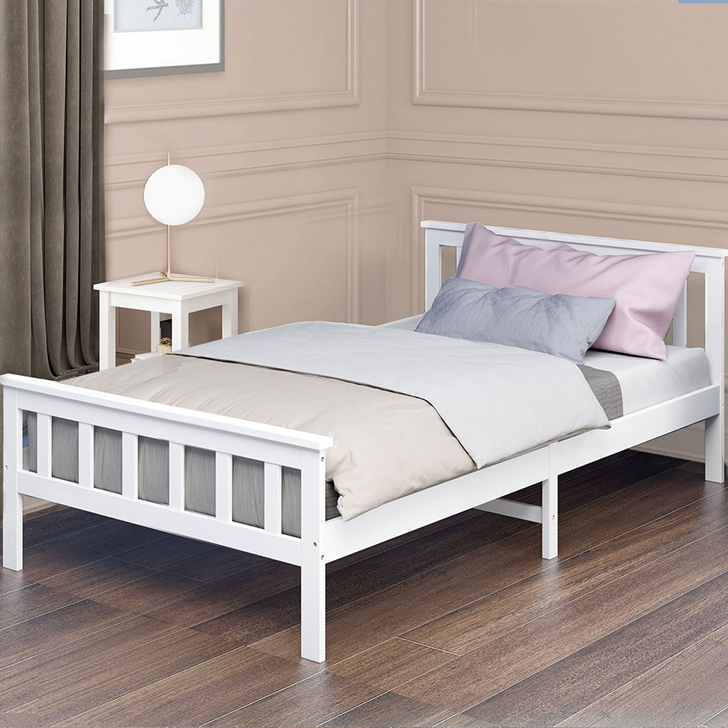 Levede Wooden Bed Frame King Single White-1910113206249066503