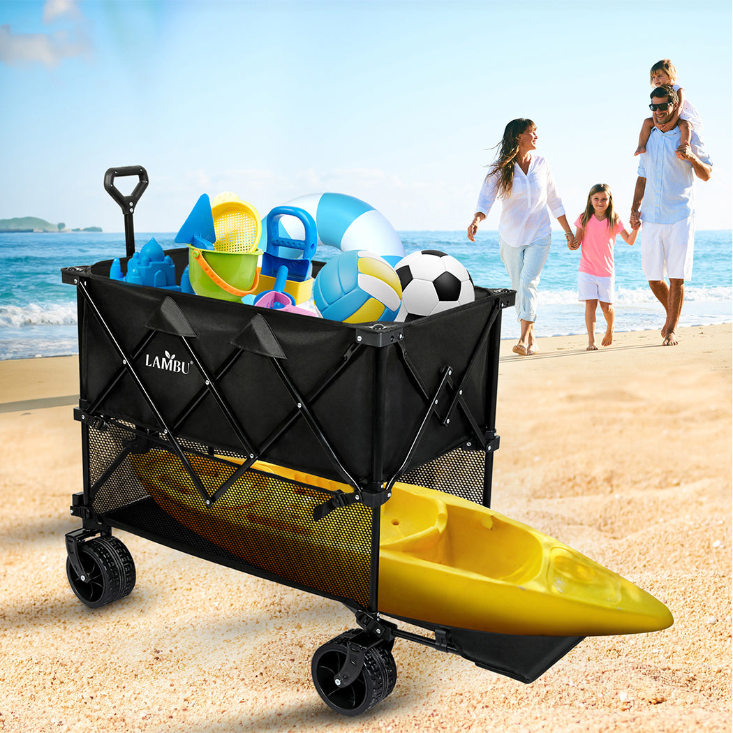 Lambu Folding Wagon Cart Double Shelves-1954802442352857095