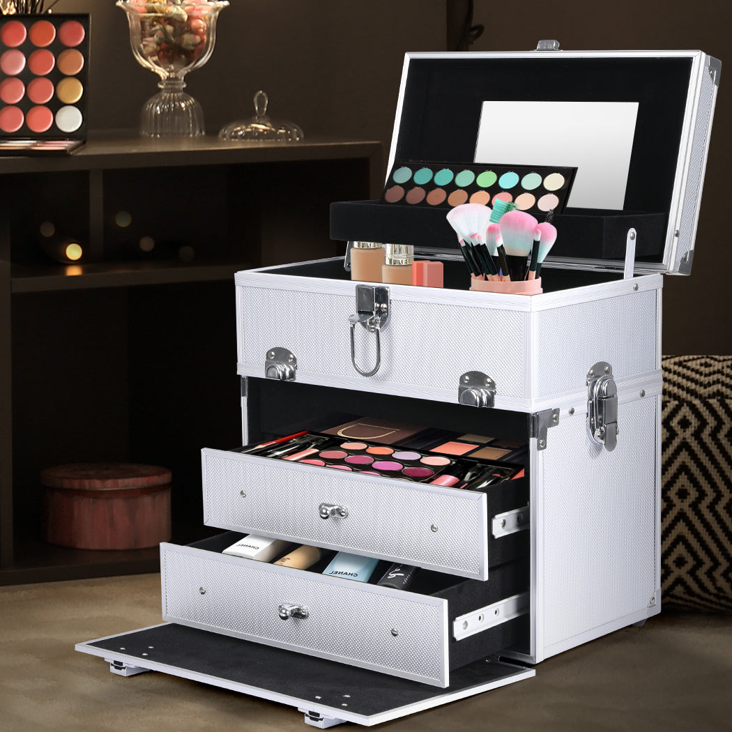 Cosmetic Makeup Case Aluminum Beauty Silver-1910113073637756935