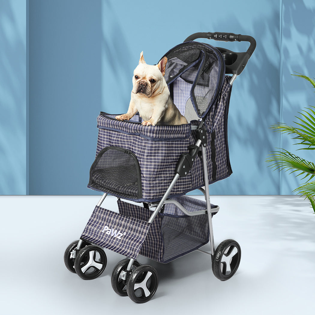 PaWz Large Pet Stroller Dog Cat Carrier Plaid-1954802606228508679