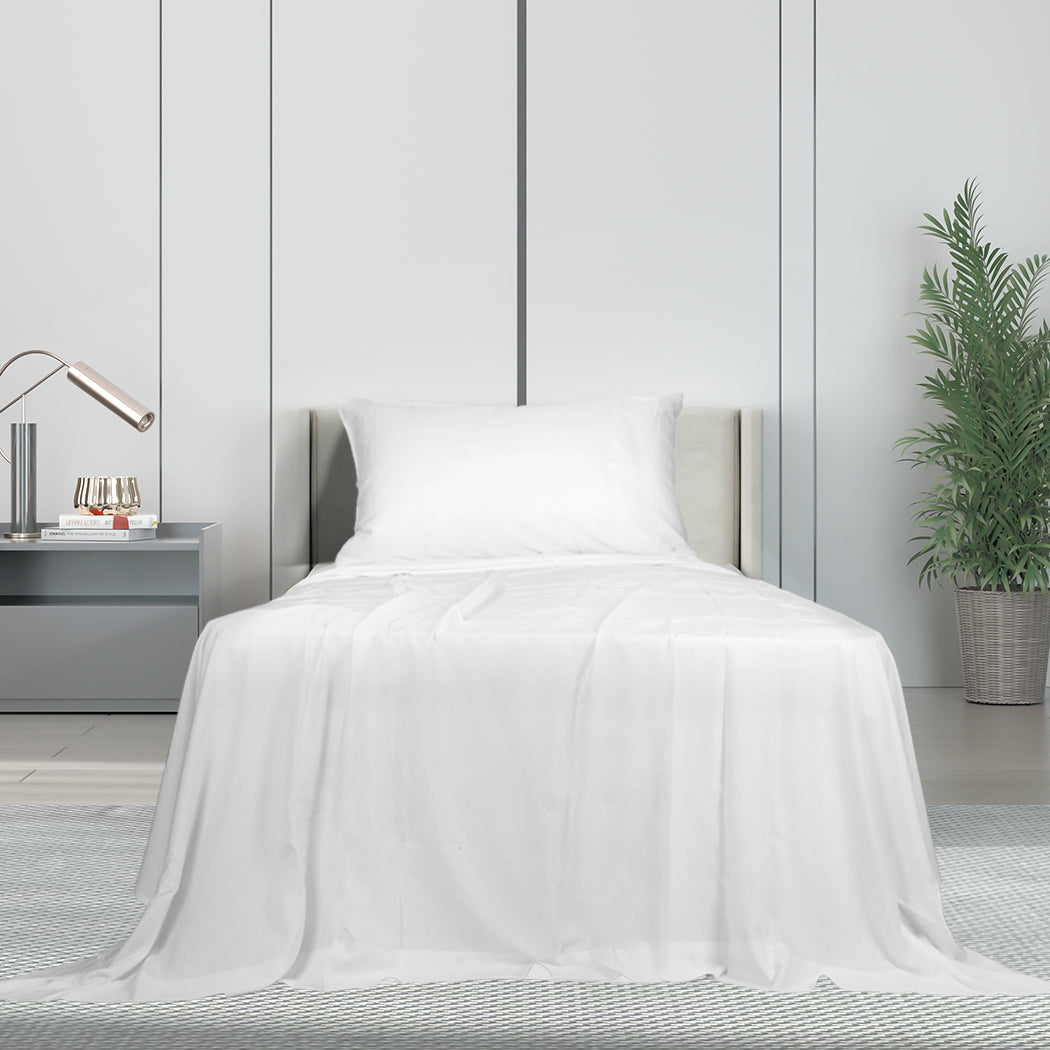 Dreamz 3pcs Sinigle Size 100% Bamboo Bed Sheet Set in White Colour Single-1954802921774387207