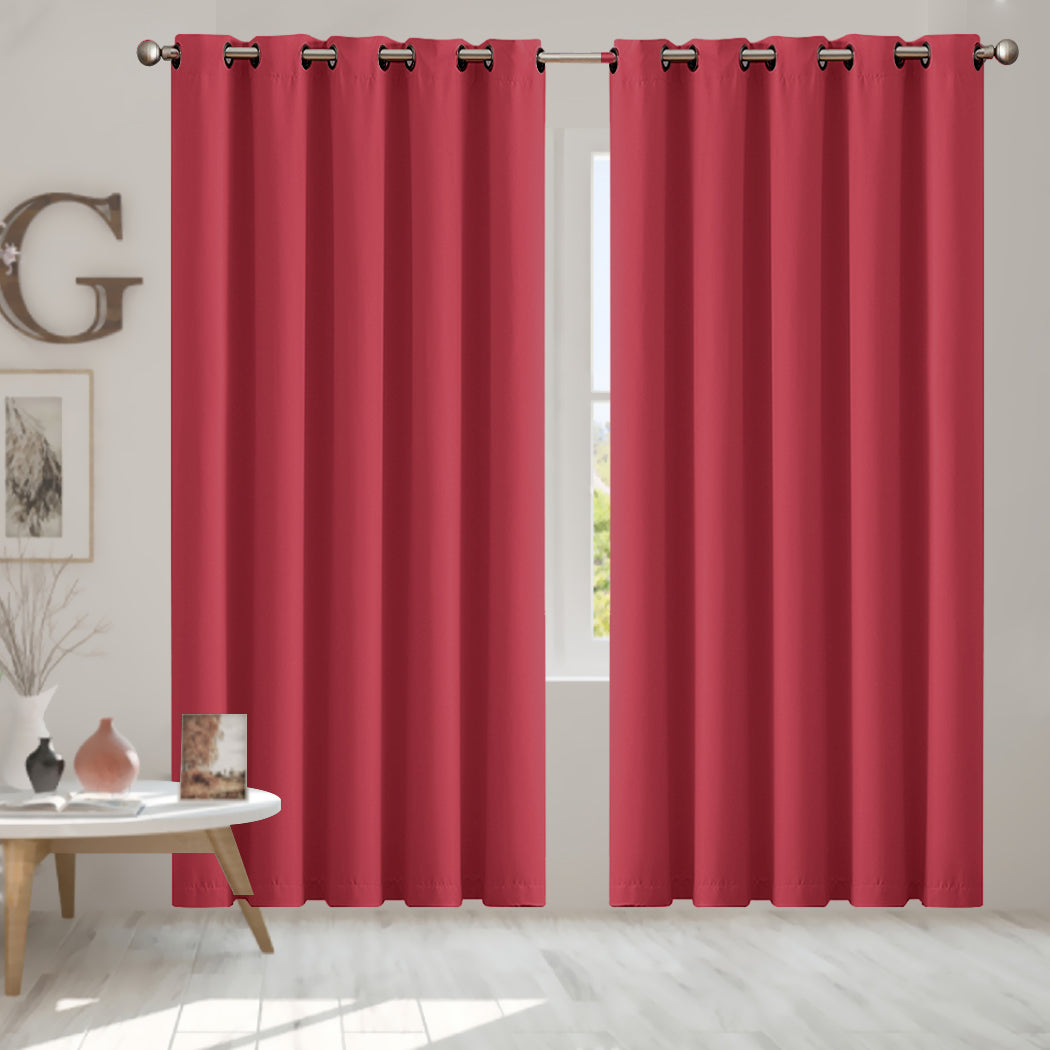2x Blockout Curtains Panels 3 Layers Burgundy-1910113271889924101