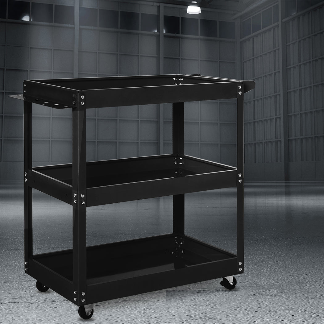 Traderight 3-Tier Tool Cart Trolley Black-1954802742132346887