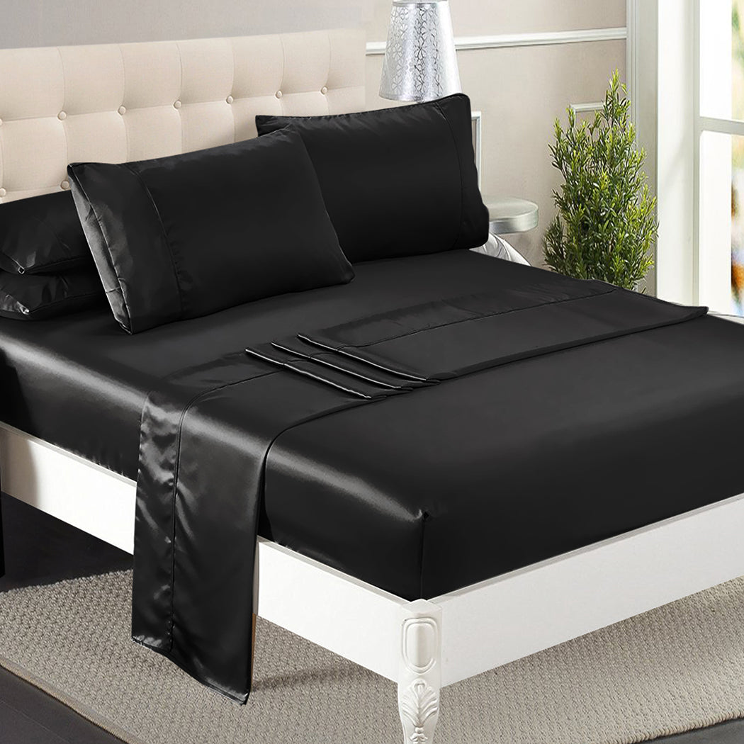 DreamZ Silky Satin Sheets Fitted King Black-1954802913637437447