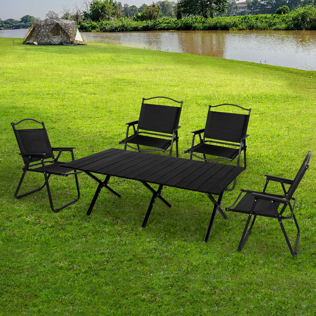 Levede Folding Camping Table Chair Set Black-1954802886345101319