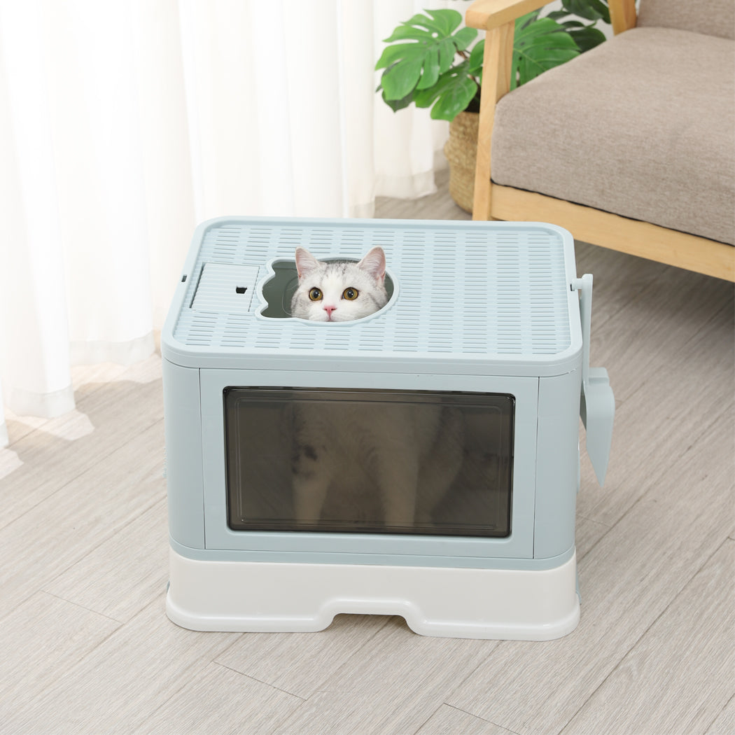 PaWz Foldable Cat Litter Box Tray Enclosed Blue-1954802552847601671