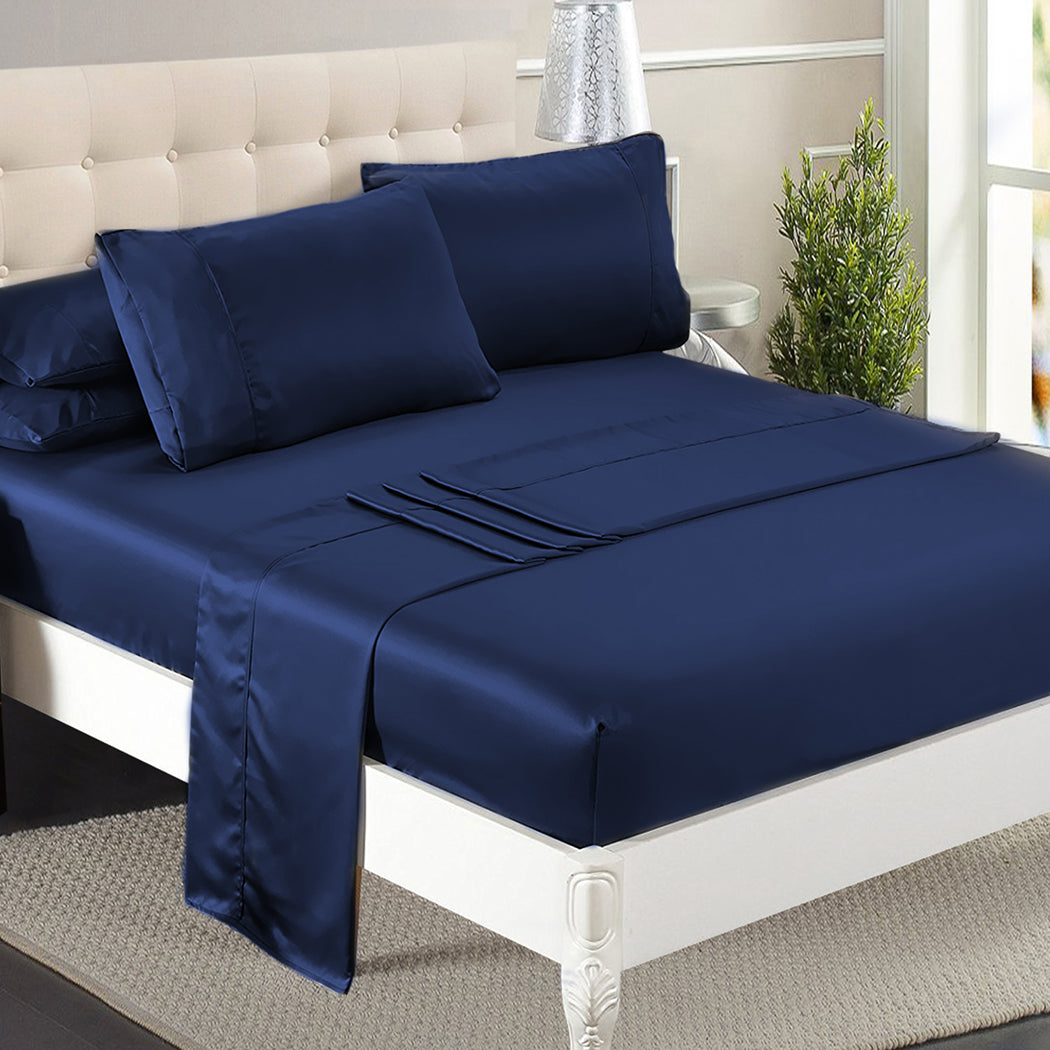 DreamZ Silky Satin Sheets Fitted King Blue-1954802913859735559