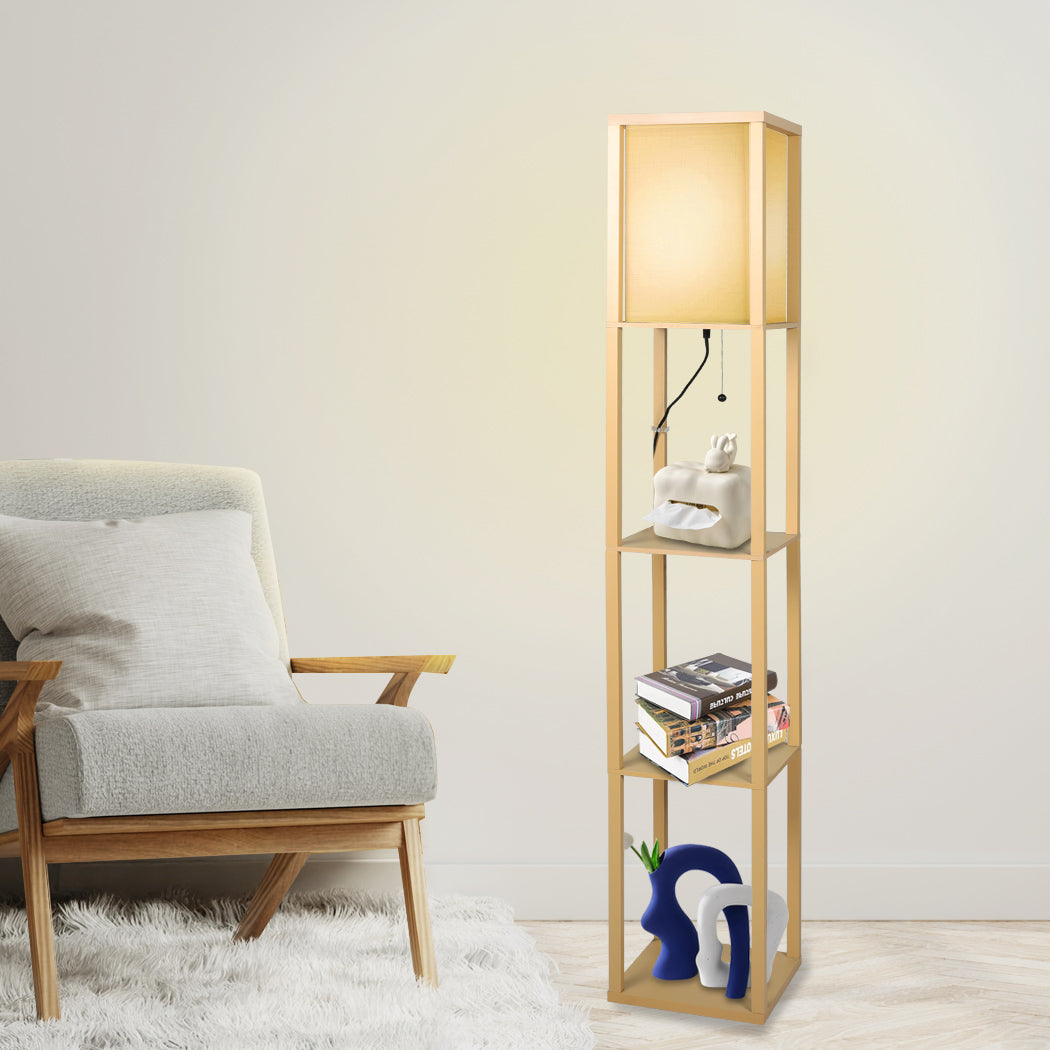 EMITTO Floor Lamp LED Storage Shelf Khaki-1954802834742579207