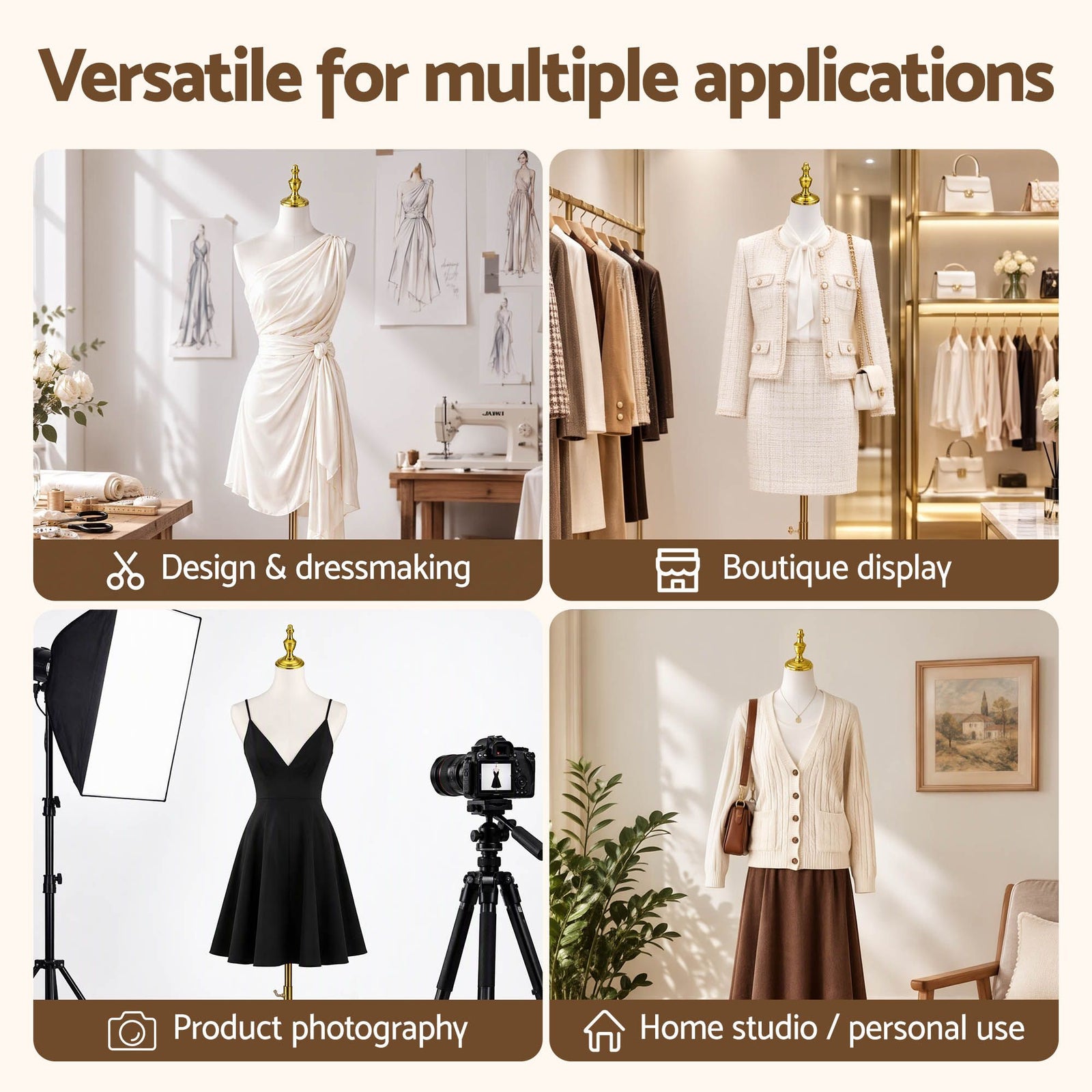 Embellir Dress Form Mannequin, Adjustable Female Torso, White Canvas Fabric, Display Stand with Detachable Gold Metal Bracket & Base