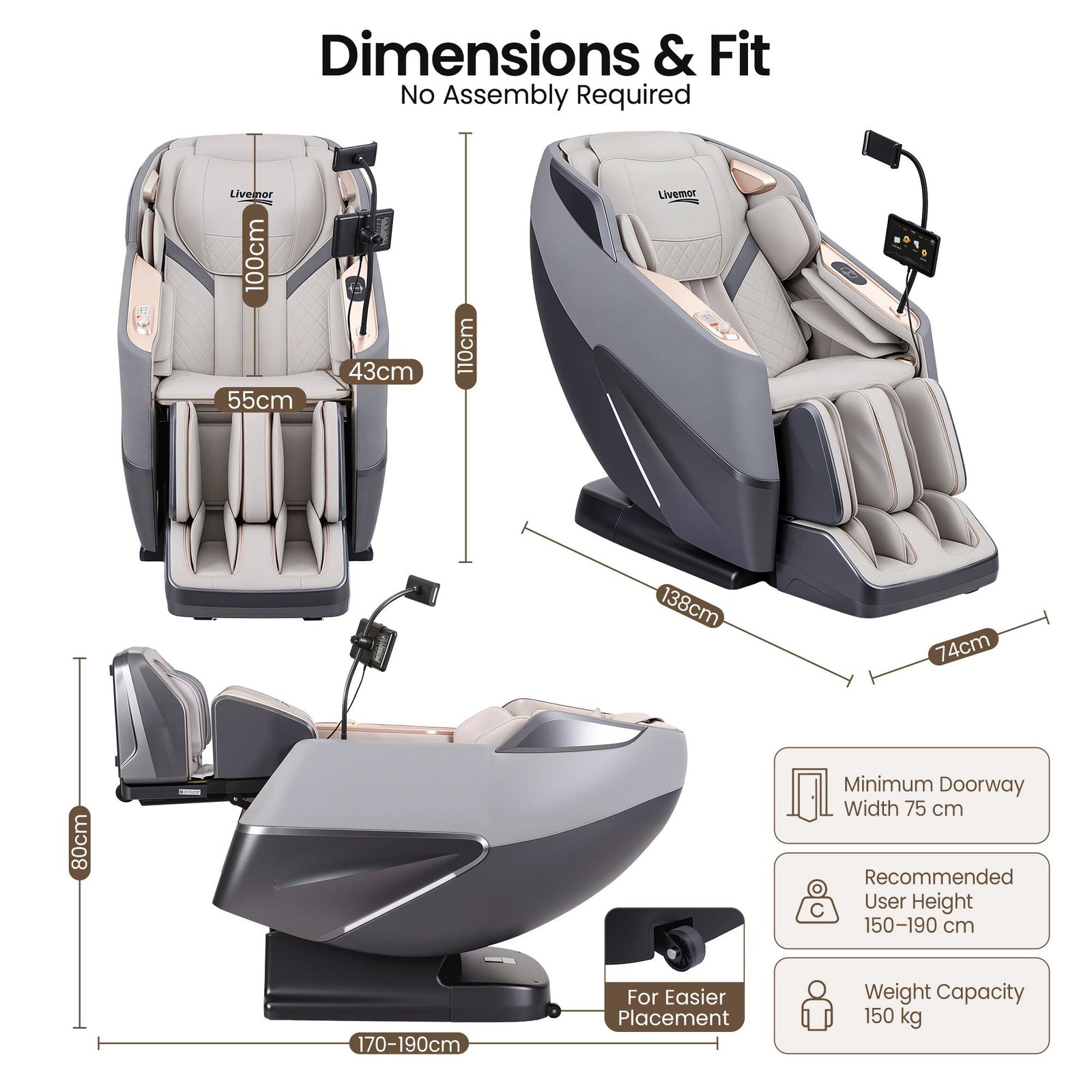 Livemor Elite Pro 4D Massage Chair with AI Wellness Detection & AI Body Scan, Zero Gravity, Full Body Air Compression, Extended SL Track, 12 Auto Programs, Professional Foot Massage, Waist Heating, Voice Control