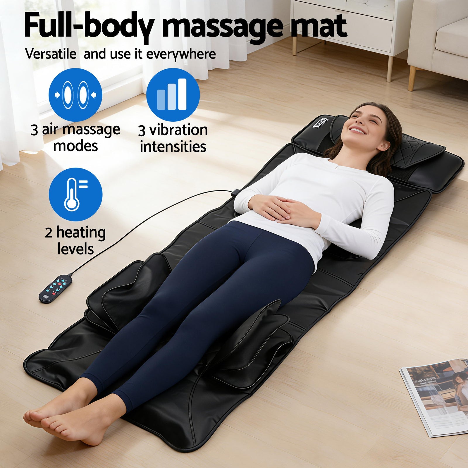 Livemor Massage Mat Heated Kneading Neck Massager Lumbar Airbag Stretch