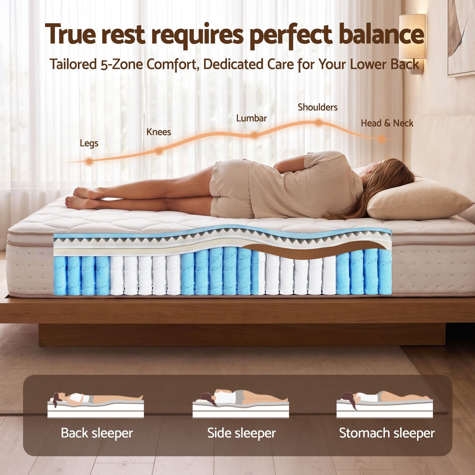 Giselle 30cm King Single Spring Mattress Tencel Cover 5-Zone Firm Back Support