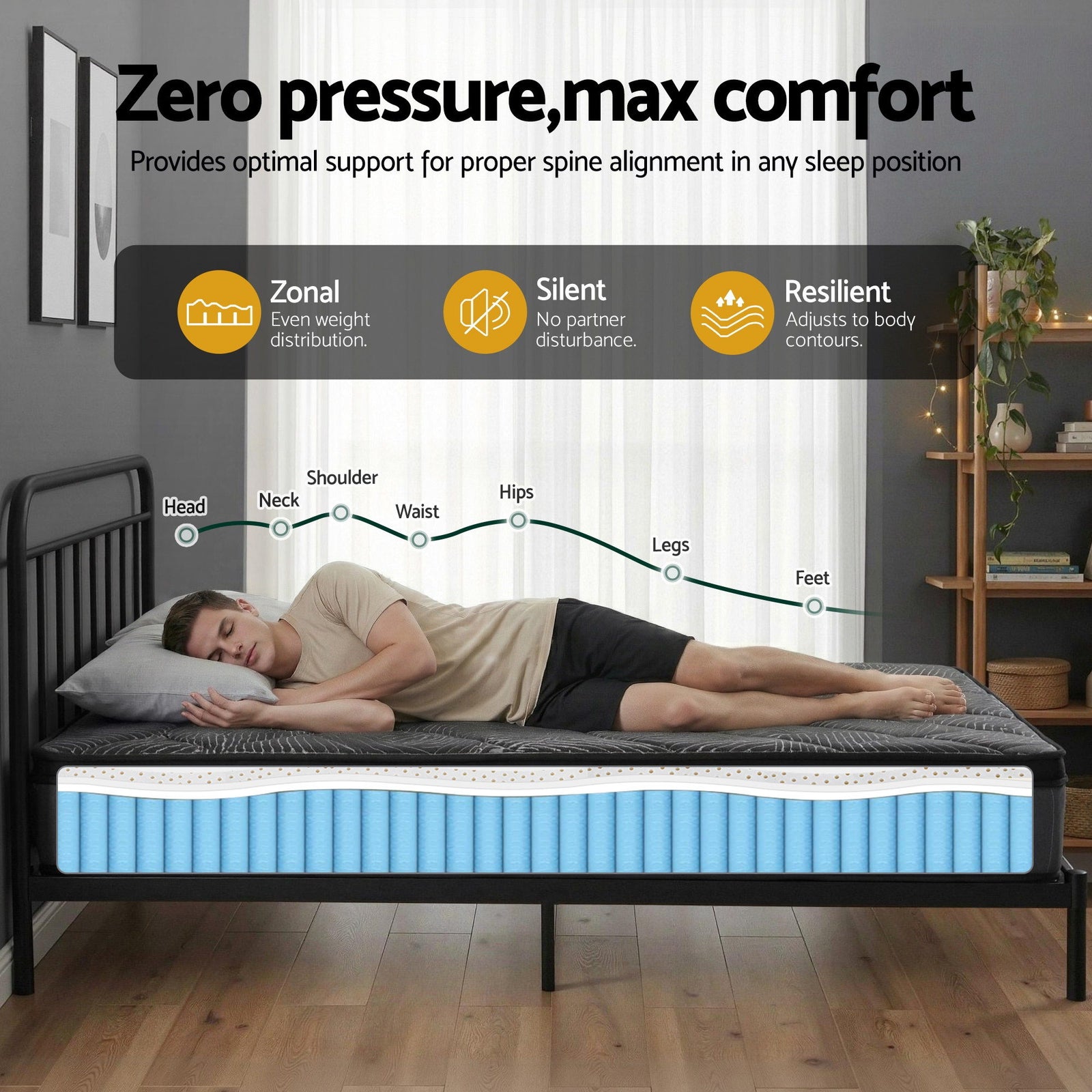 Giselle Bedding Queen Mattress 25cm Pocket Spring Latex Euro Top Medium Firm Bed