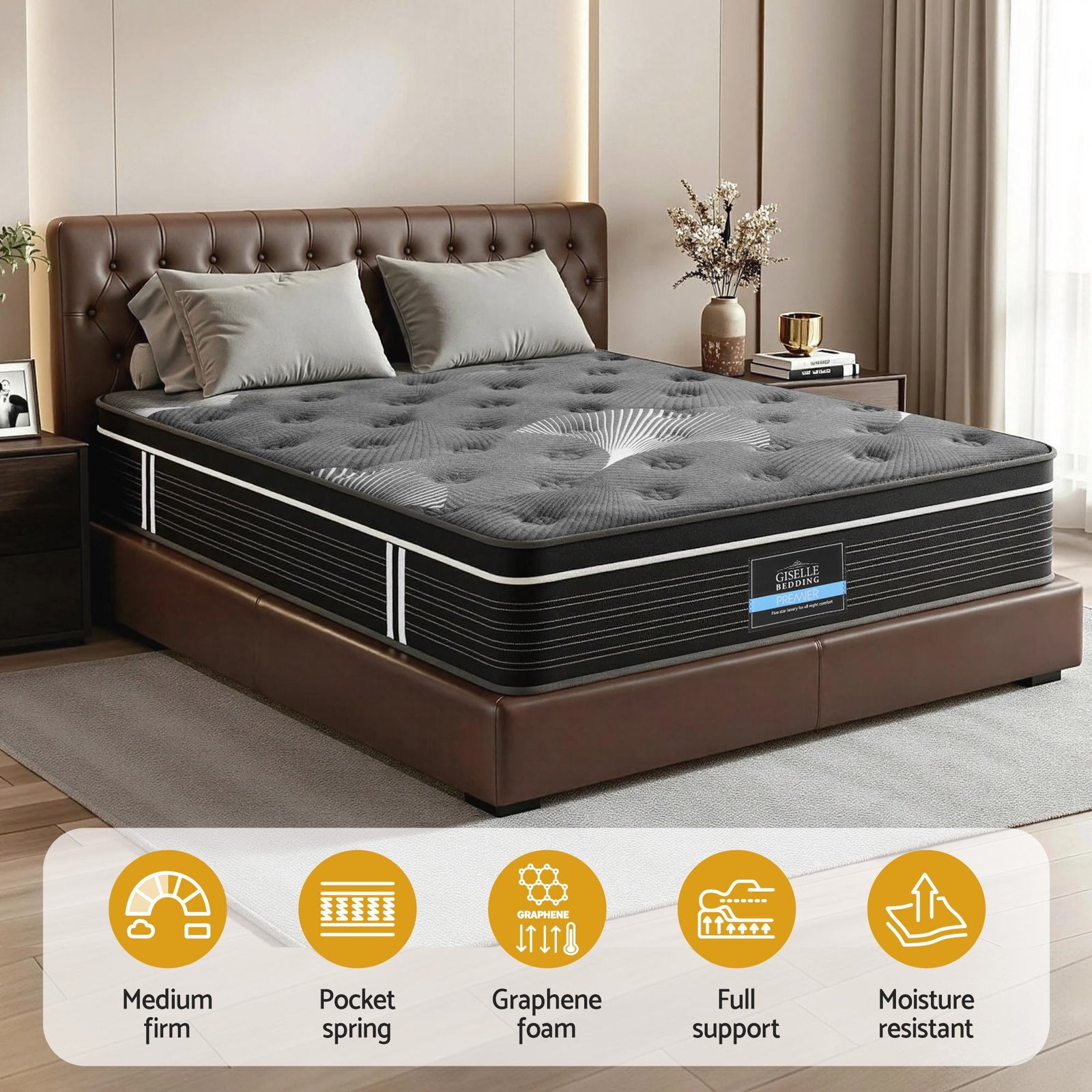 Giselle Bedding 35cm Mattress Graphene Memory Foam Medium Firm Euro Top Mattresses King