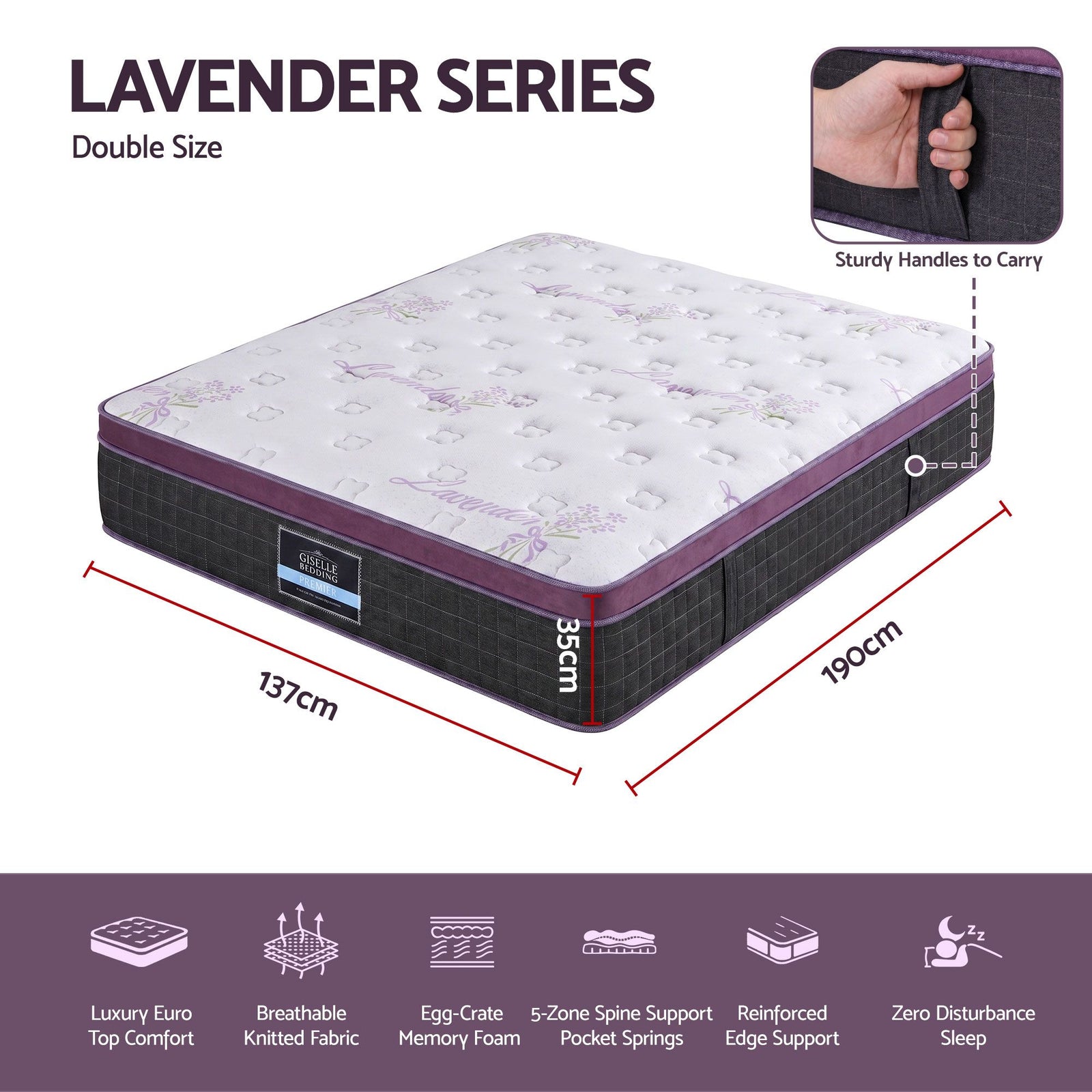 Giselle Double Euro Top Mattress Firm Pocket Spring Edge Support