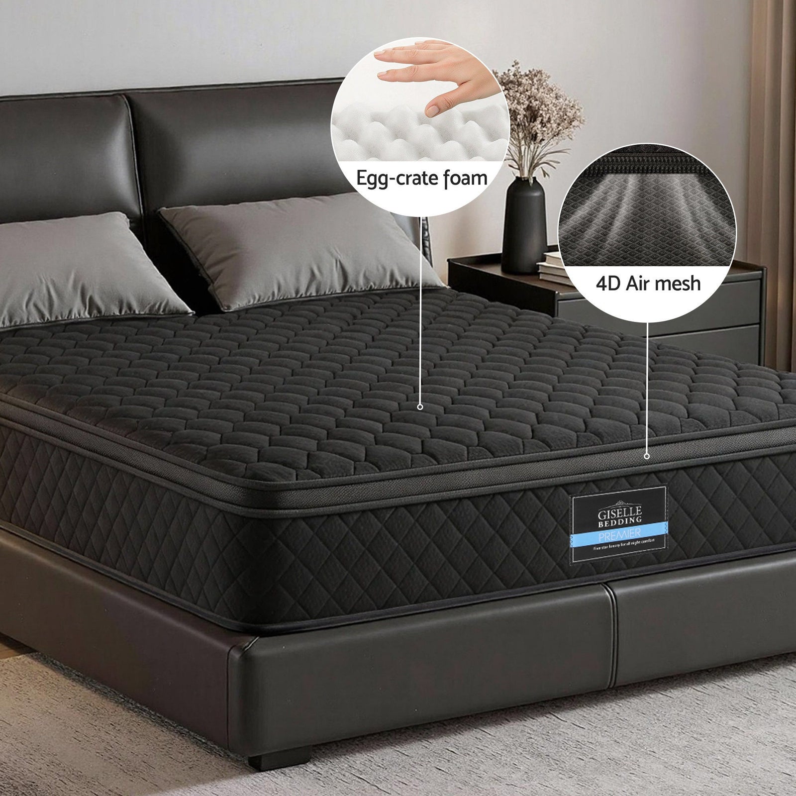 Giselle Bedding Mattress 34cm 5-Zone Pocket Spring Egg-crate Memory Foam Double