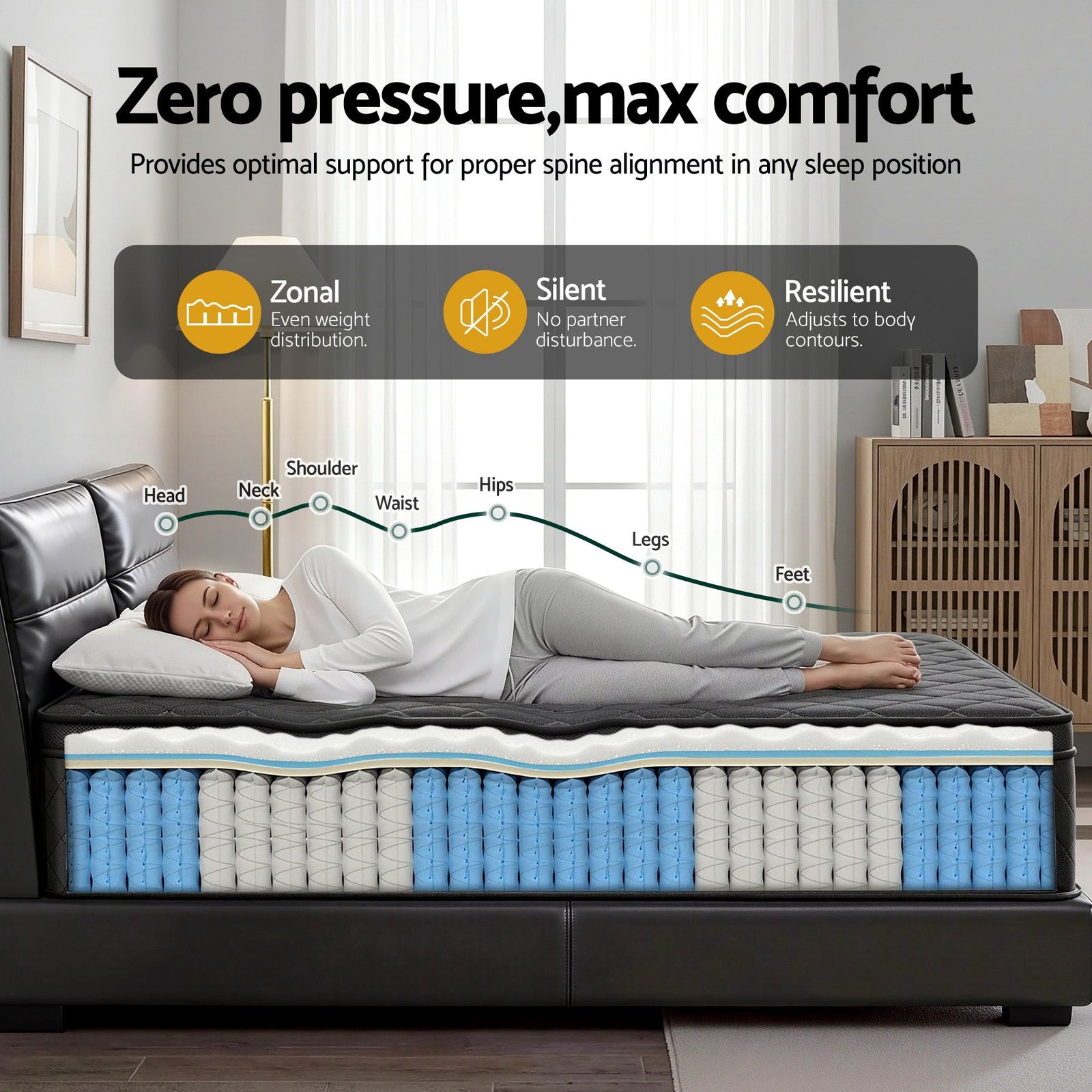 Giselle Bedding Mattress 34cm 5-Zone Pocket Spring Egg-crate Memory Foam King