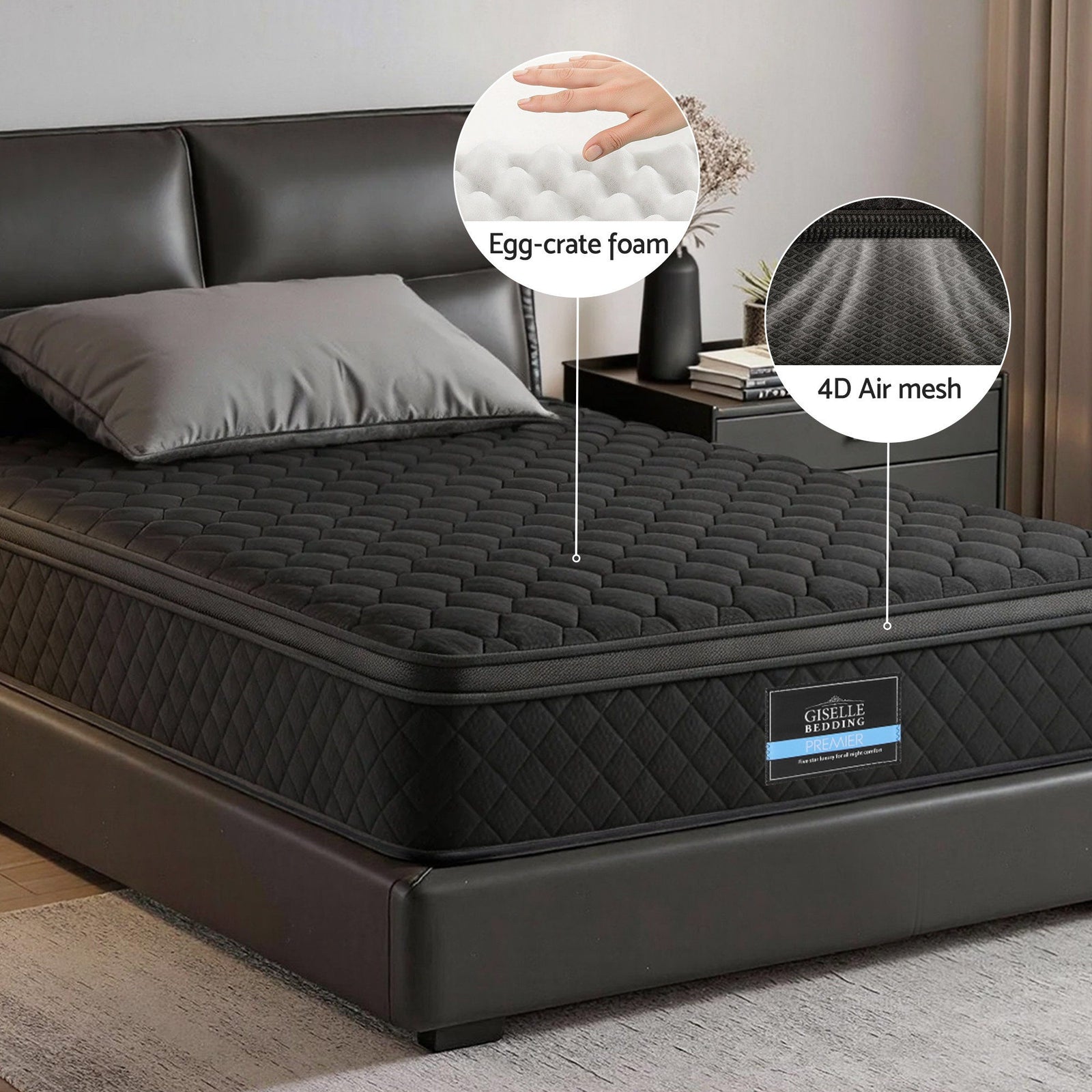Giselle Bedding Mattress 34cm 5-Zone Pocket Spring Egg-crate Memory Foam King Single