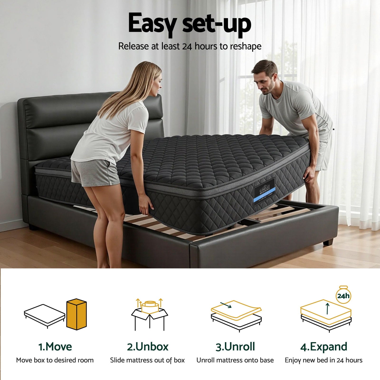 Giselle Bedding Mattress 34cm 5-Zone Pocket Spring Egg-crate Memory Foam Single