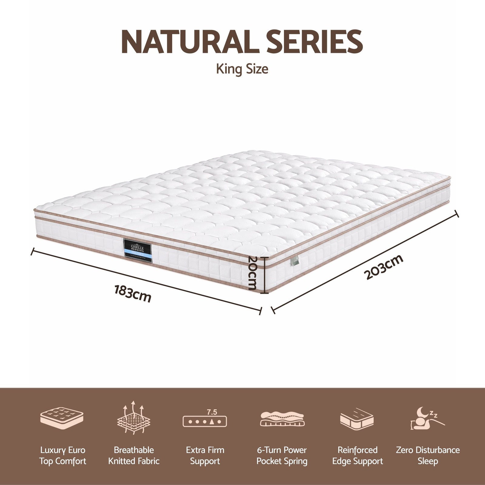 Giselle 20cm Firm King Mattress Pocket Spring for Bedroom or Guest Room