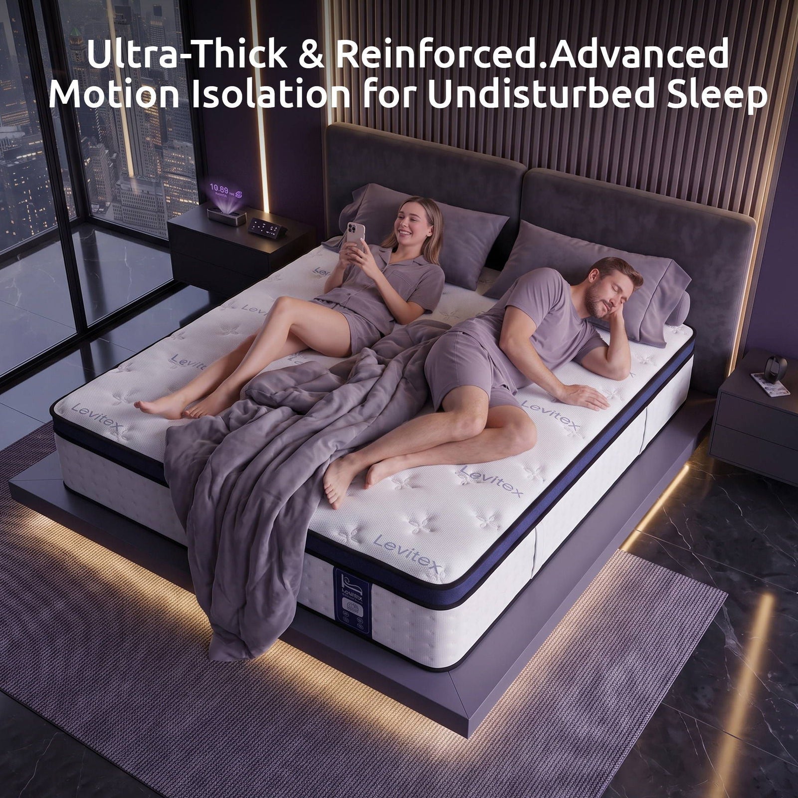 Levitex 35CM King Mattresses Gel Memory Foam and 7-Zone Ergonomic Pocket Spring, Anti-Roll Dual-Row Edge, Undisturbed Deep Sleep For Restless Couples, Triple Cooling System