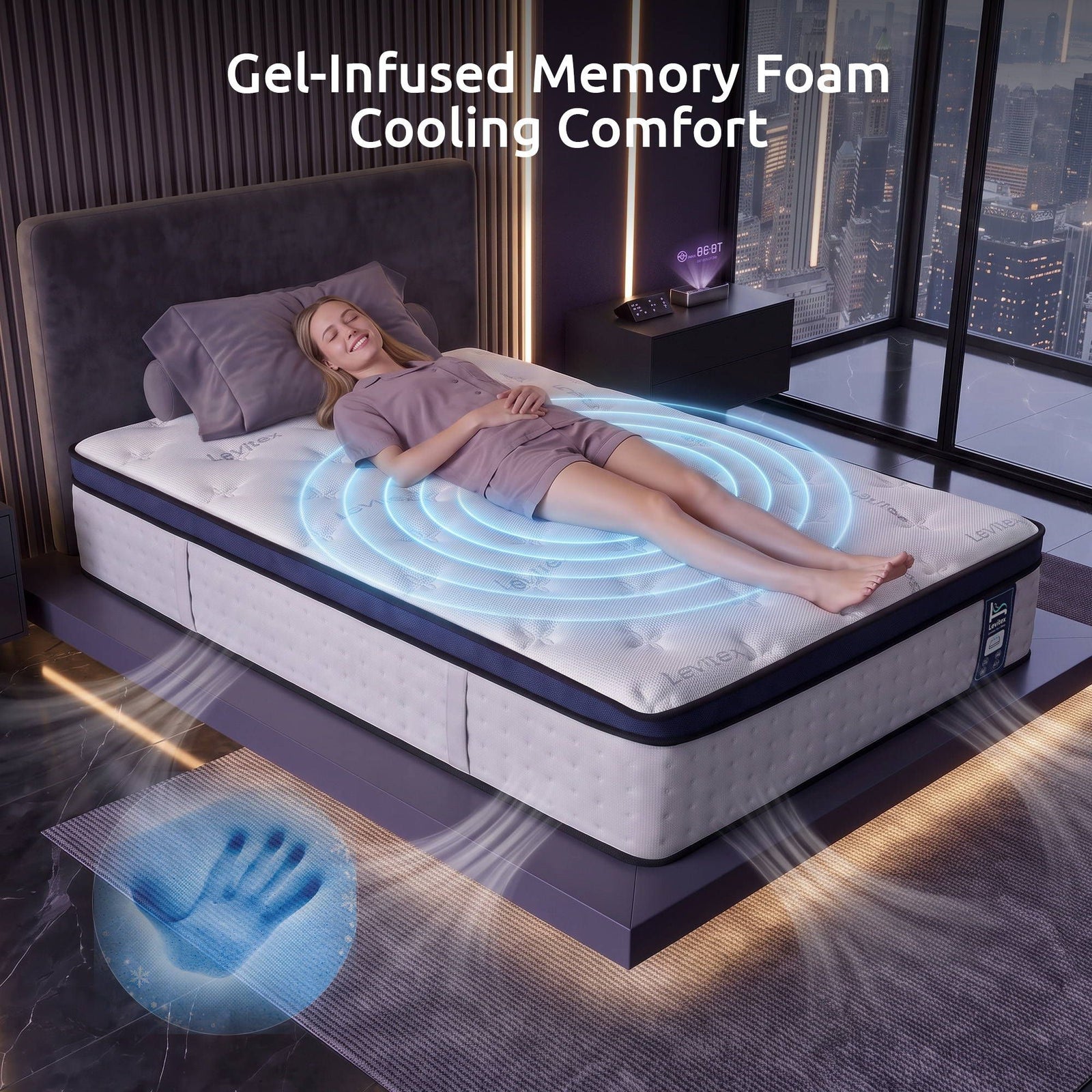Levitex 35CM King Single Mattresses Gel Memory Foam and 7-Zone Ergonomic Pocket Spring, Anti-Roll Dual-Row Edge, Triple Cooling System for Hot Sleepers