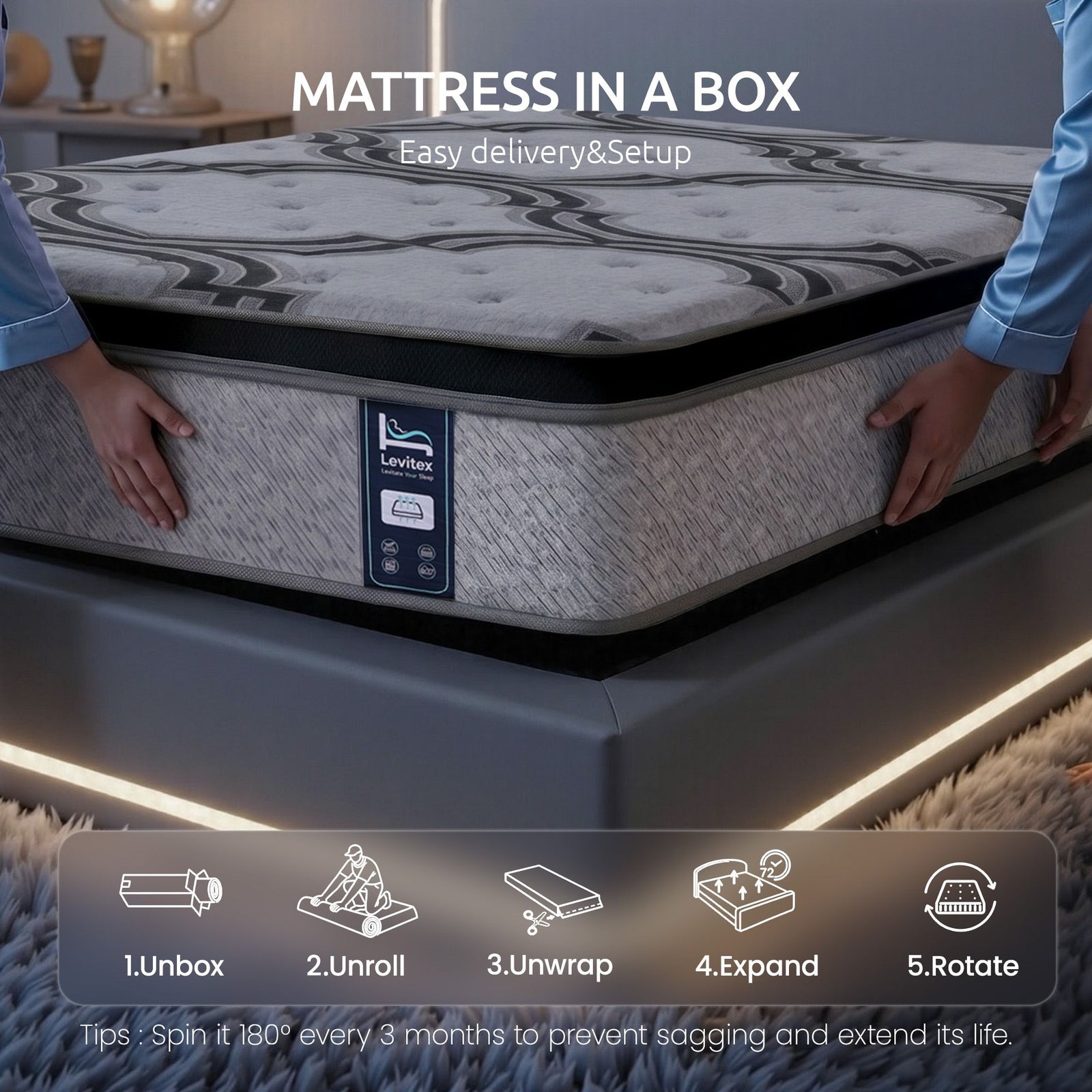 Levitex 5-Zone Pocket Spring Mattress with Latex & Memory Foam 7.5 Firm Hybrid Mattress for Extra Lumbar & Shoulder Support 34 cm Thickness Double