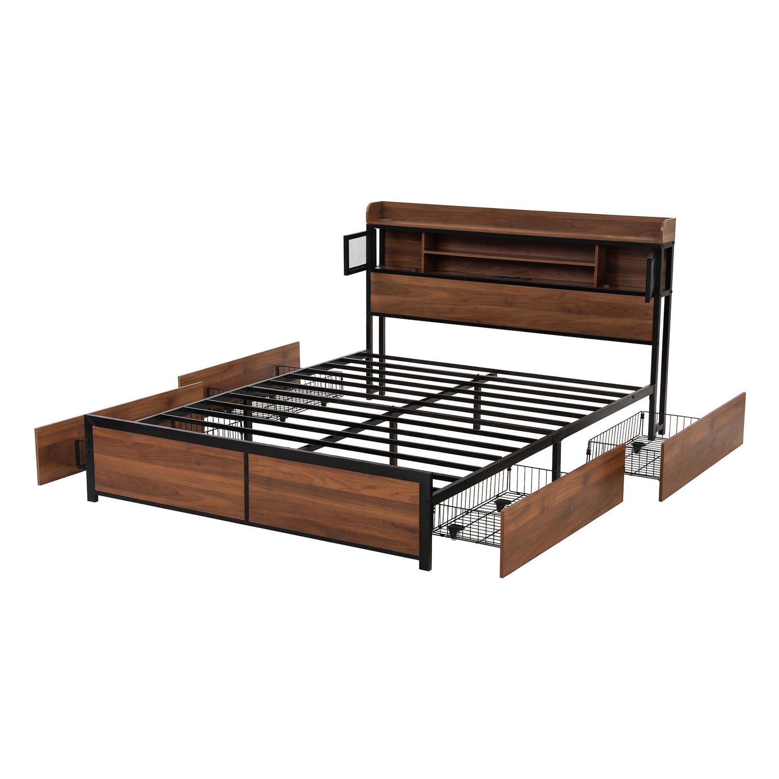 Artiss Double Bed Frame with Charging Station 4 Drawers Storage Oak