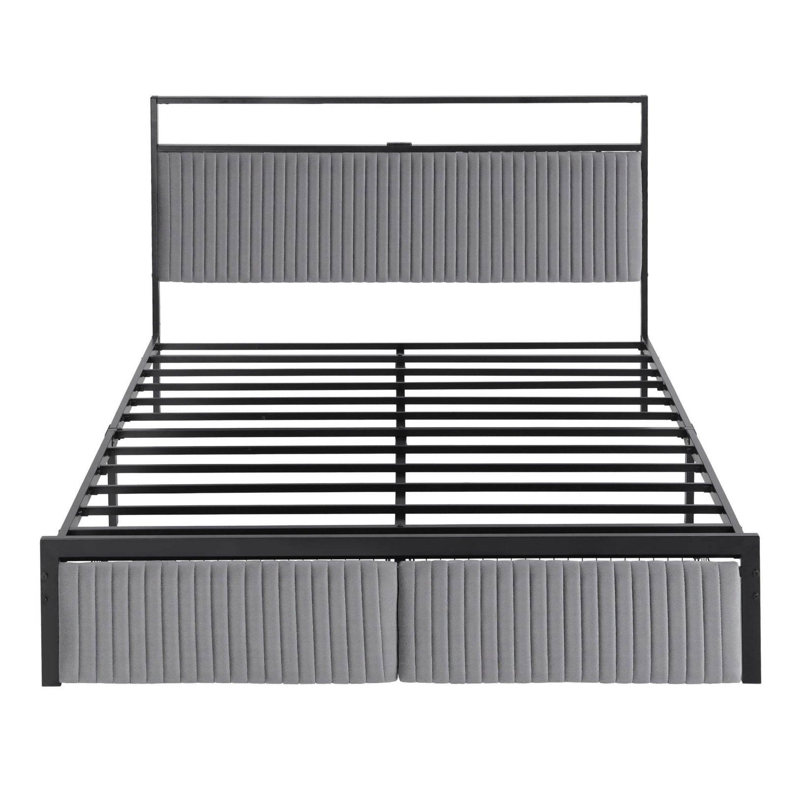 Artiss Metal Bed Frame Queen Size LED Charging Station 2 Drawers
