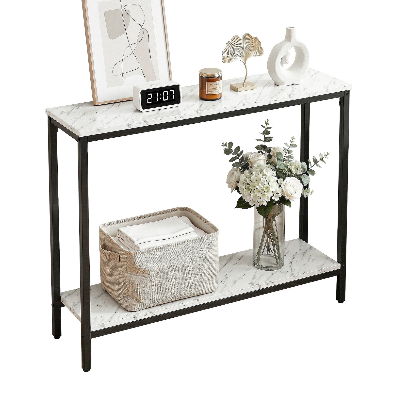 Artiss Console Table Entryway Hallway Display Desk Marble Effect White