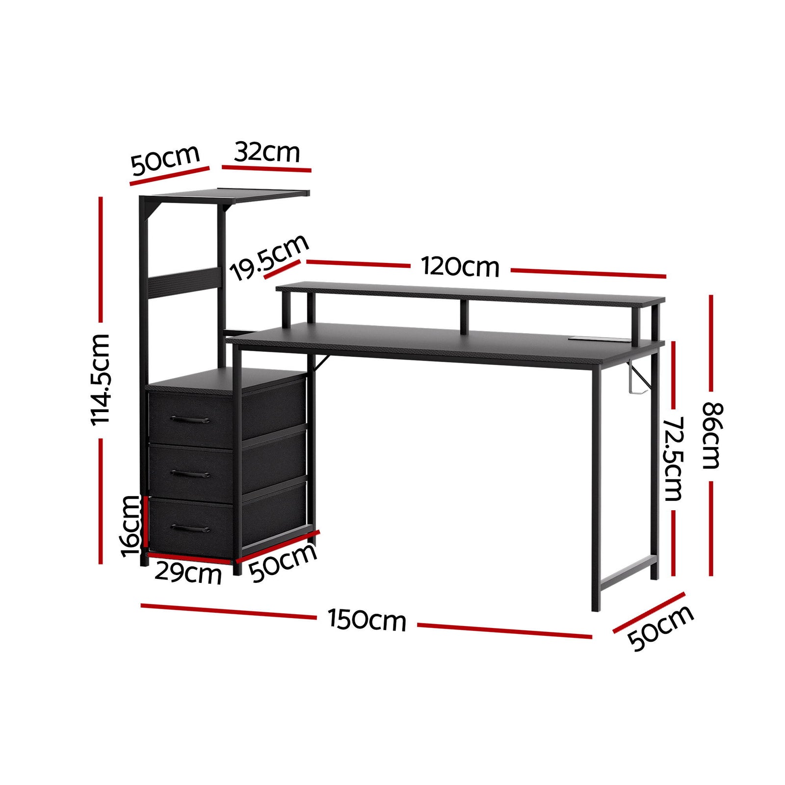 Artiss 145cm L Shaped Gaming Desk Computer Desk with LED Lights & Power Outlets