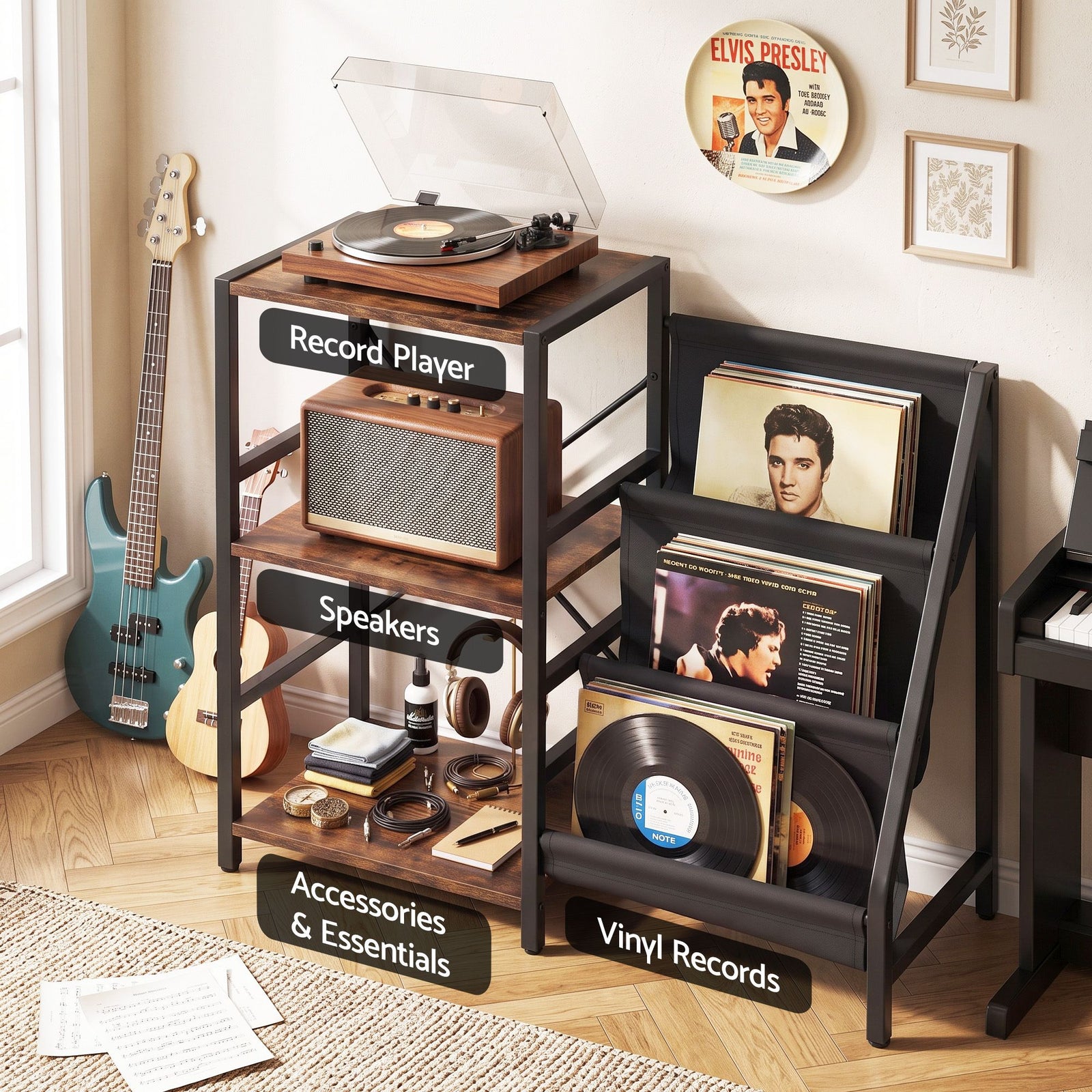 Artiss Record Player Stand with 3-Tier Vinyl Record Storage Turntable Stand