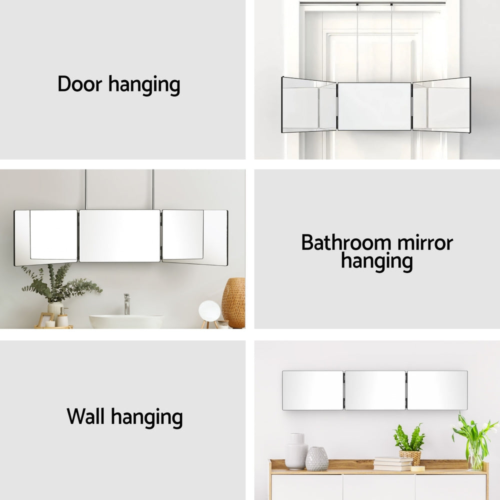 Embellir Trifold Mirror Makeup Portable with Height Adjustable 3 Way Telescoping Hook Hair Cutting Styling