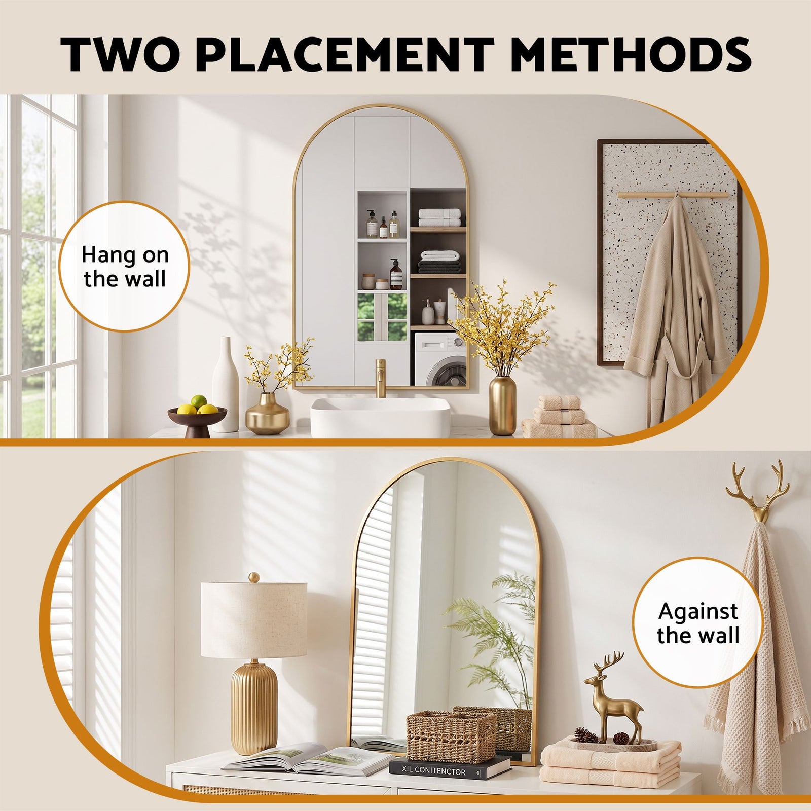 Embellir Arch Wall Mirror, Decorative Gold Frame Mirrors, 61x41cm Bathroom Vanity Mirror, Slim Frame for Living Room Entryway Bedroom Decor