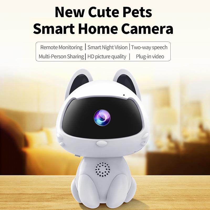 Smart Home Camera With Night Vision & Two-Way Voice & Motion Detection - Cute Pets White-1964932158812459010